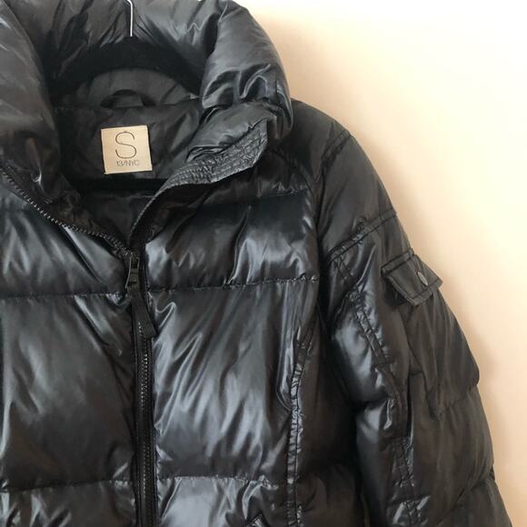 S13 NYC Black Shiny Down Puffer Coat - Picture 3 of 8